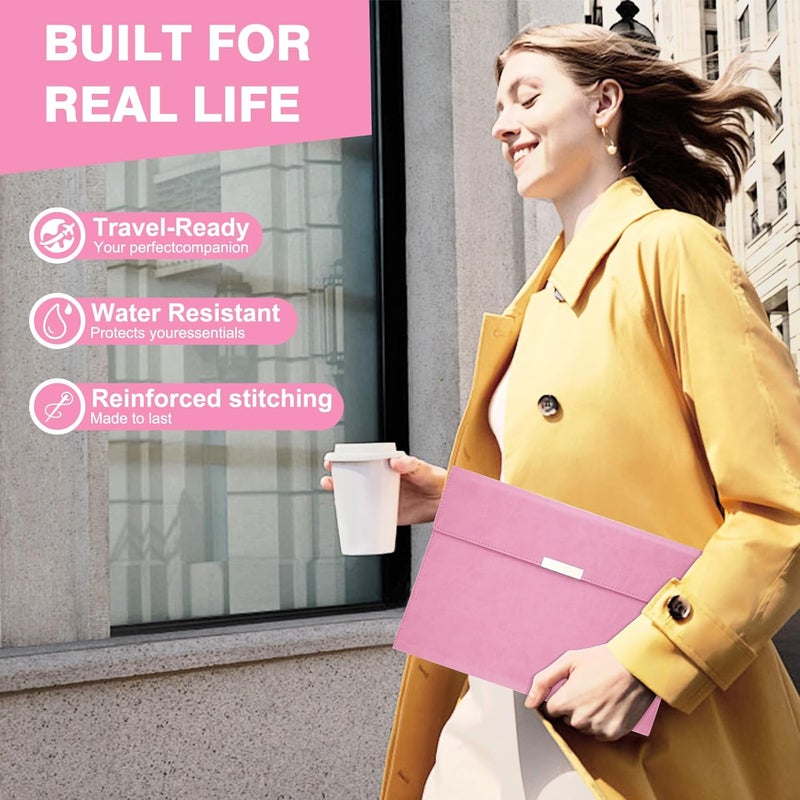 Tiankool Padfolio Portfolio Binder for Women - Stylishly Business Folder for Interview Resumes, Legal Documents | Notepad Not Included, Faux Leather, Pink - Image 4